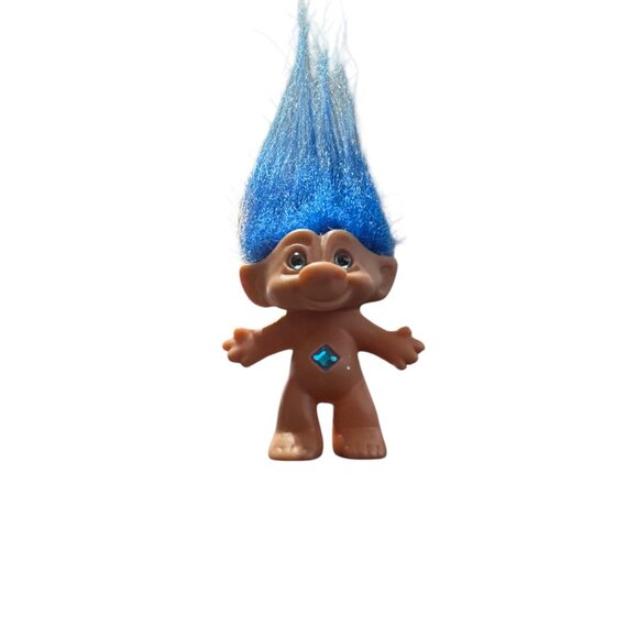 Ace Novelty Vintage Troll Doll • Diamond Jewel Belly • Blue Hair • 1990s • 3” - Picture 4 of 7